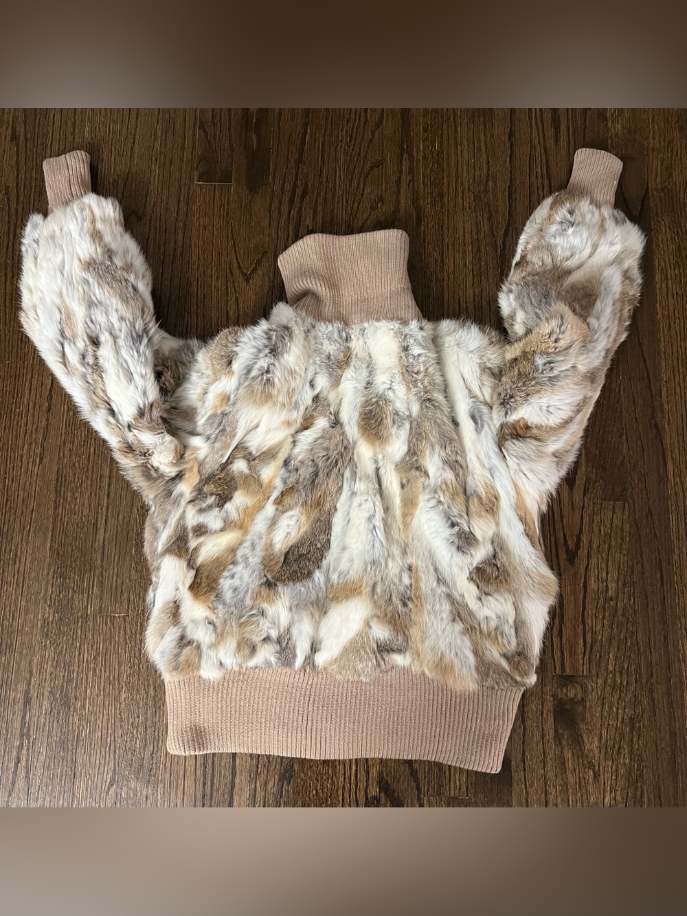 Genuine Rabbit Fur Shell Jacket - Neutral Tones - Picture 2 of 6